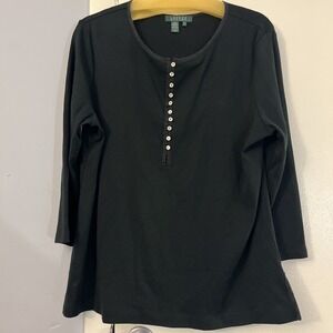 Lauren Ralph Lauren Womens Cardigan Sweater Buttons Cotton 3/4 Henley Sleeve